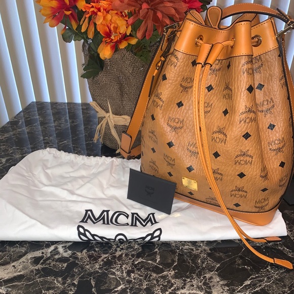 mcm heritage drawstring bucket bag
